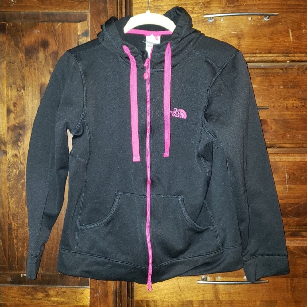 NORTH FACE Hooded Windbreaker Jacket, Black with Hot Pink Accents, Medium, EUC
